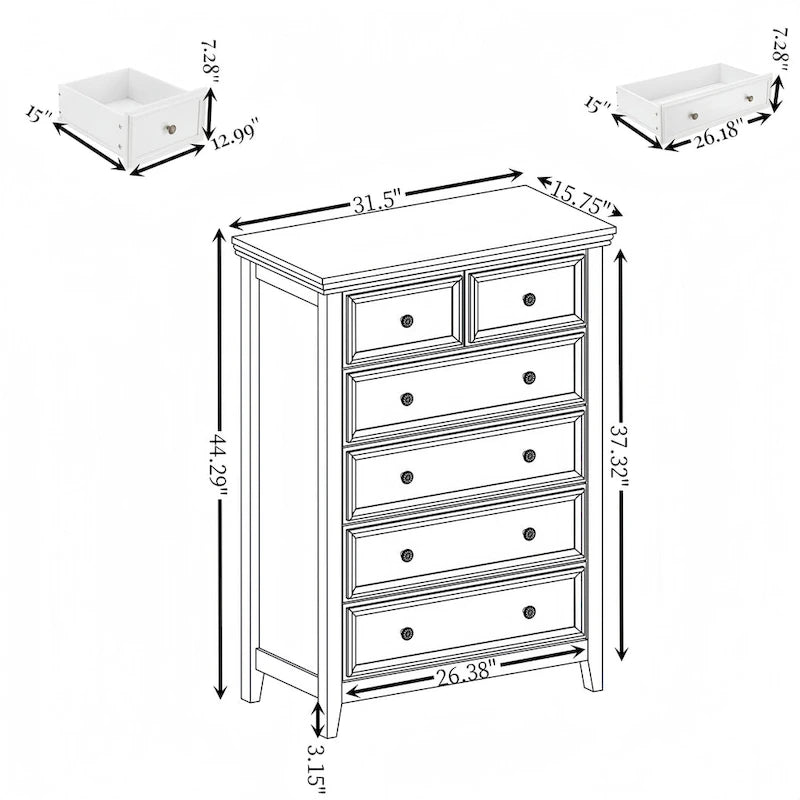 Commode moderne à 6 tiroirs, Organisateur de placard à 6 tiroirs - 31,50 * 15,75 * 44,29