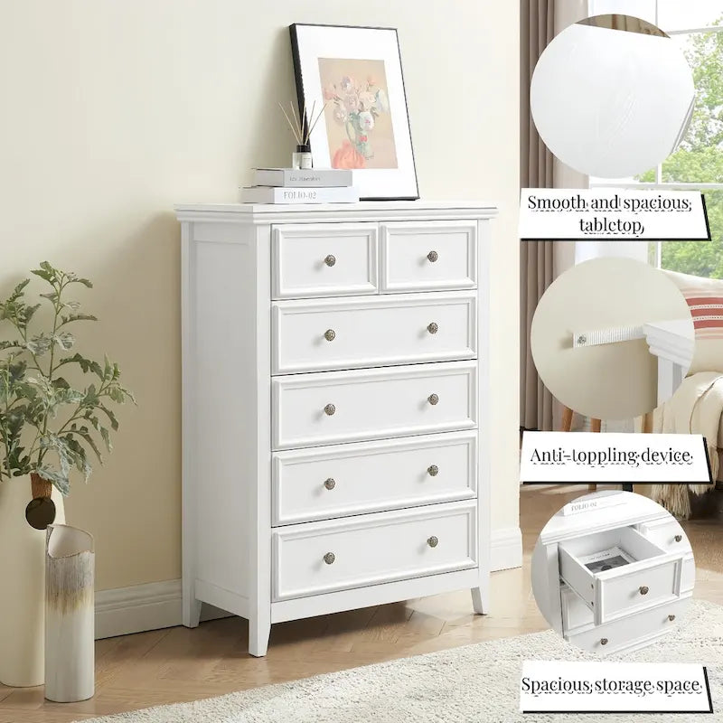Commode moderne à 6 tiroirs, Organisateur de placard à 6 tiroirs - 31,50 * 15,75 * 44,29