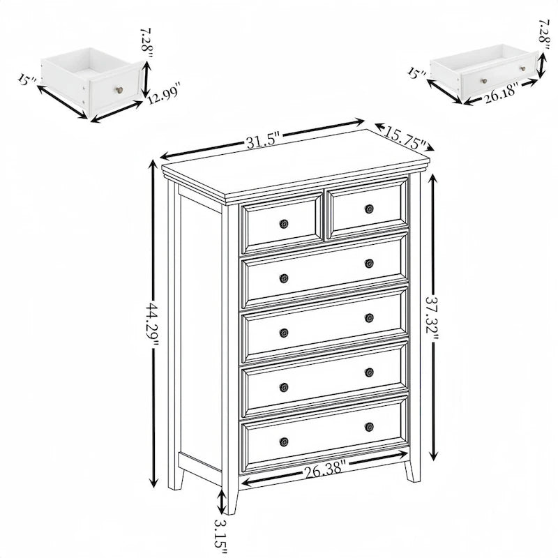 Commode moderne à 6 tiroirs, Organisateur de placard à 6 tiroirs - 31,50 * 15,75 * 44,29