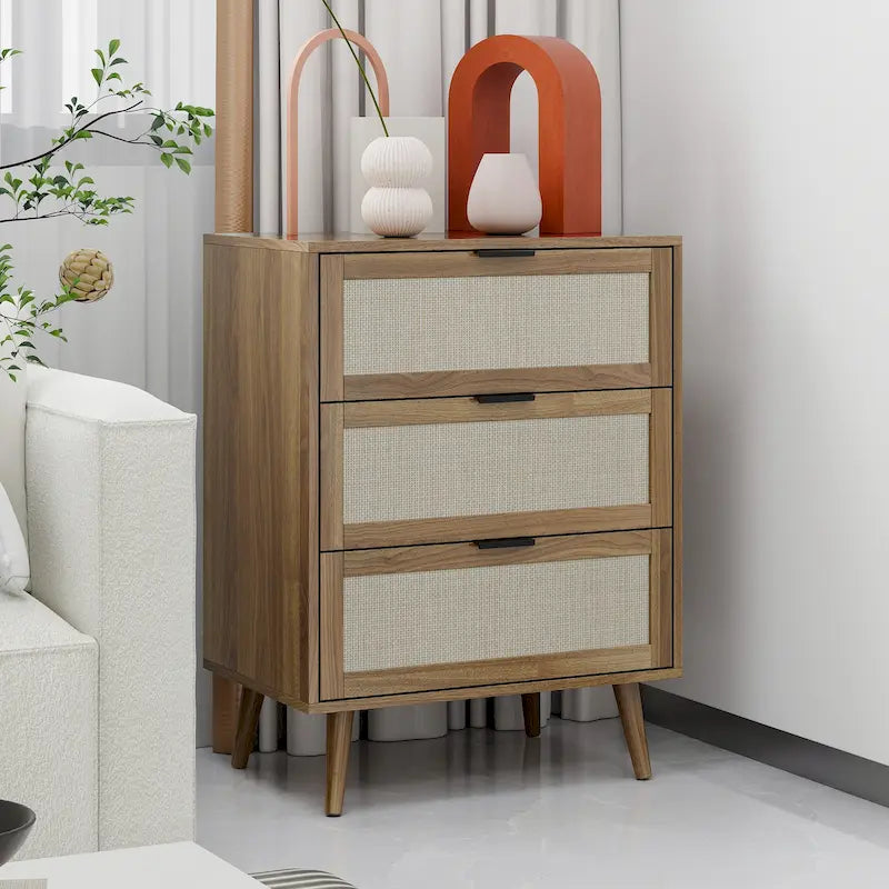 Commode 3 tiroirs en rotin pour chambre à coucher ou salon