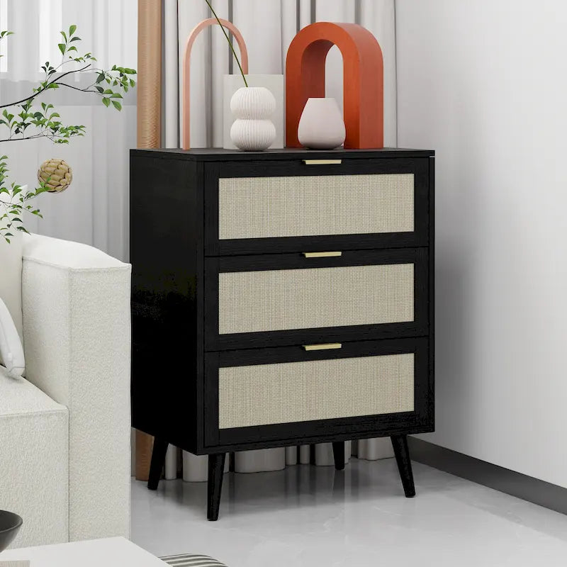 Commode 3 tiroirs en rotin pour chambre à coucher ou salon