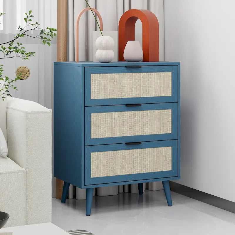 Commode 3 tiroirs en rotin pour chambre à coucher ou salon