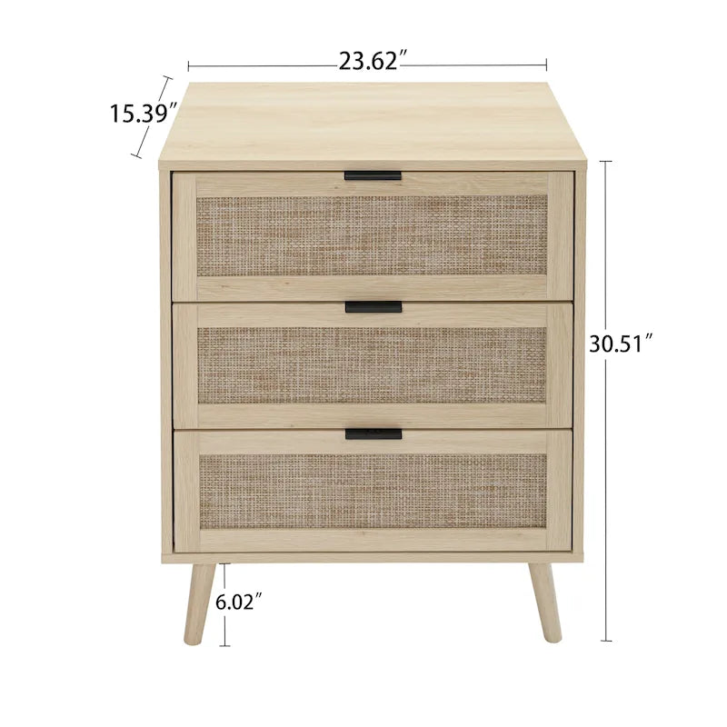 Commode 3 tiroirs en rotin pour chambre à coucher ou salon