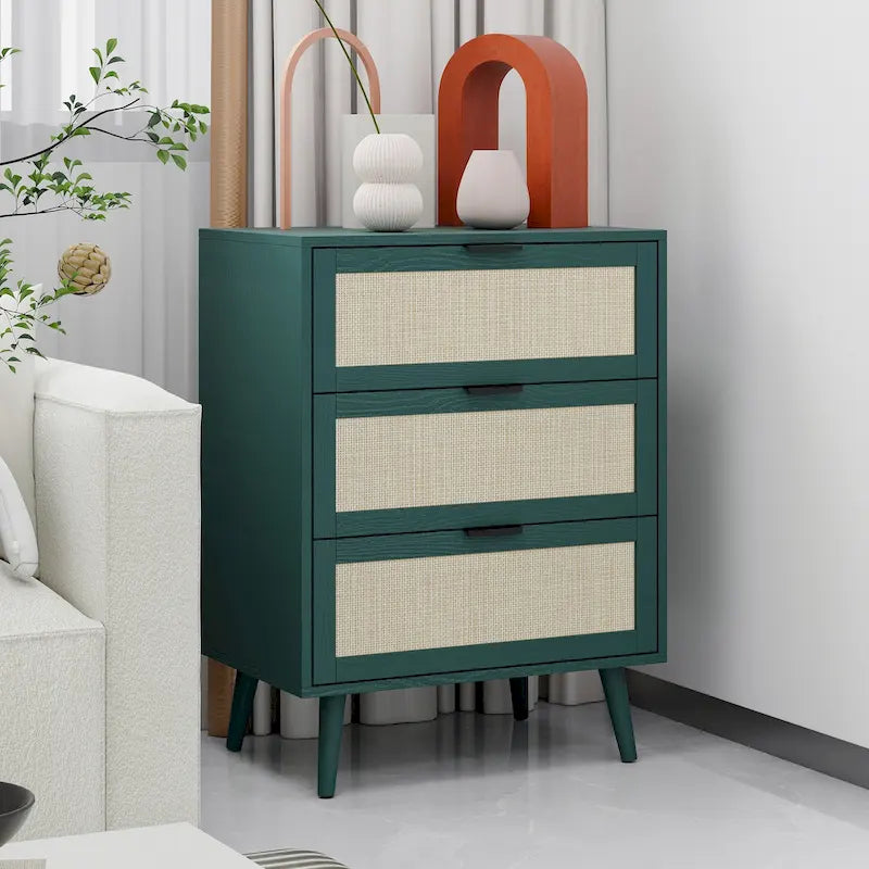 Commode 3 tiroirs en rotin pour chambre à coucher ou salon