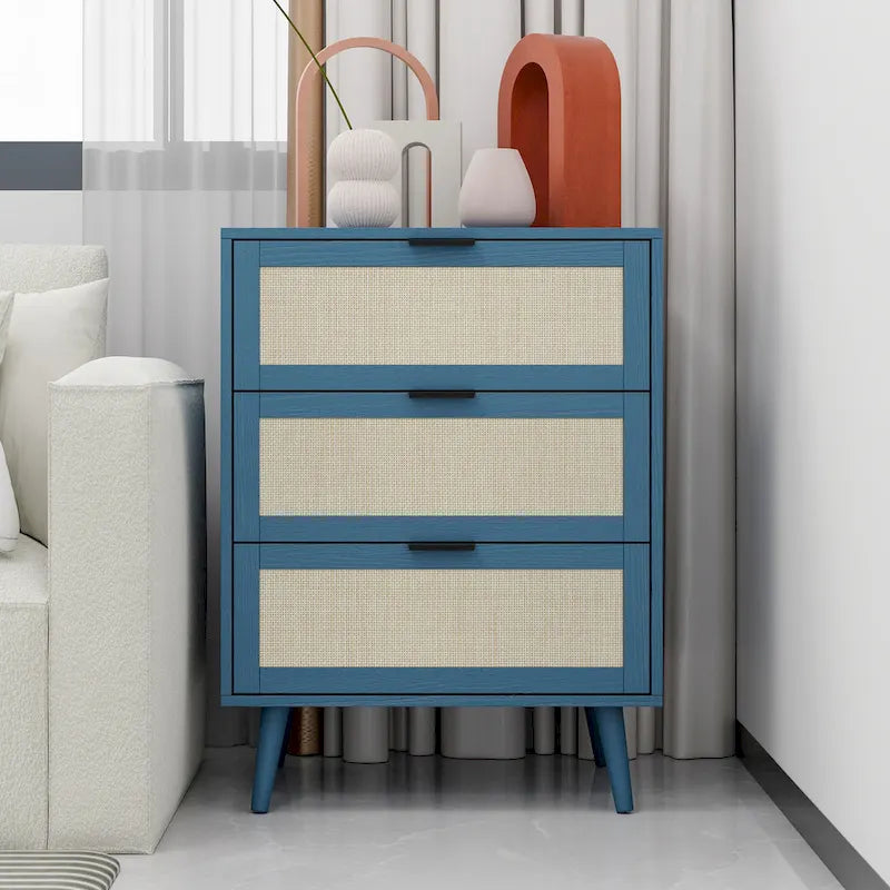Commode 3 tiroirs en rotin pour chambre à coucher ou salon