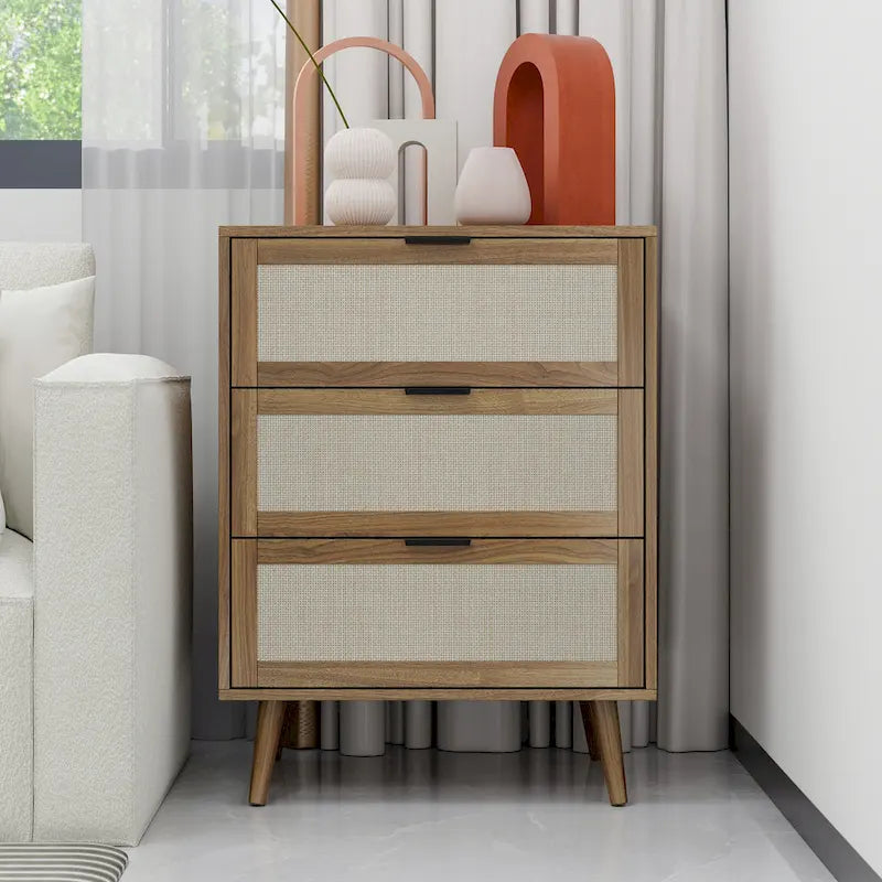 Commode 3 tiroirs en rotin pour chambre à coucher ou salon