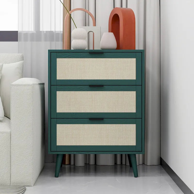 Commode 3 tiroirs en rotin pour chambre à coucher ou salon