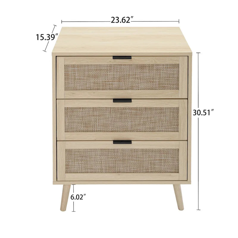 Commode 3 tiroirs en rotin pour chambre à coucher ou salon