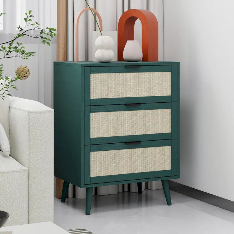 Commode 3 tiroirs en rotin pour chambre à coucher ou salon
