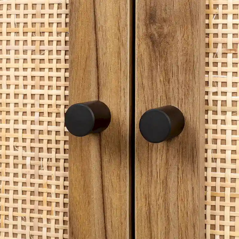 Armoire de rangement avec porte en rotin, étagère réglable, blanc, noyer, noir, marron