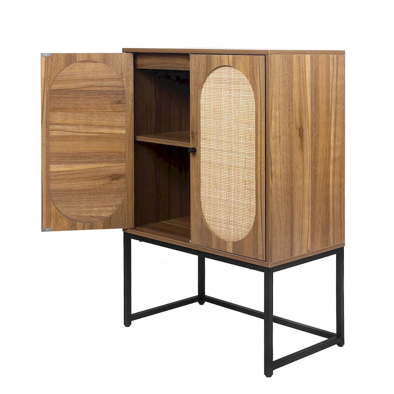 Armoire de rangement avec porte en rotin, étagère réglable, blanc, noyer, noir, marron