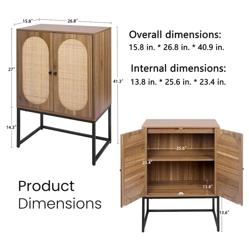 Armoire de rangement avec porte en rotin, étagère réglable, blanc, noyer, noir, marron
