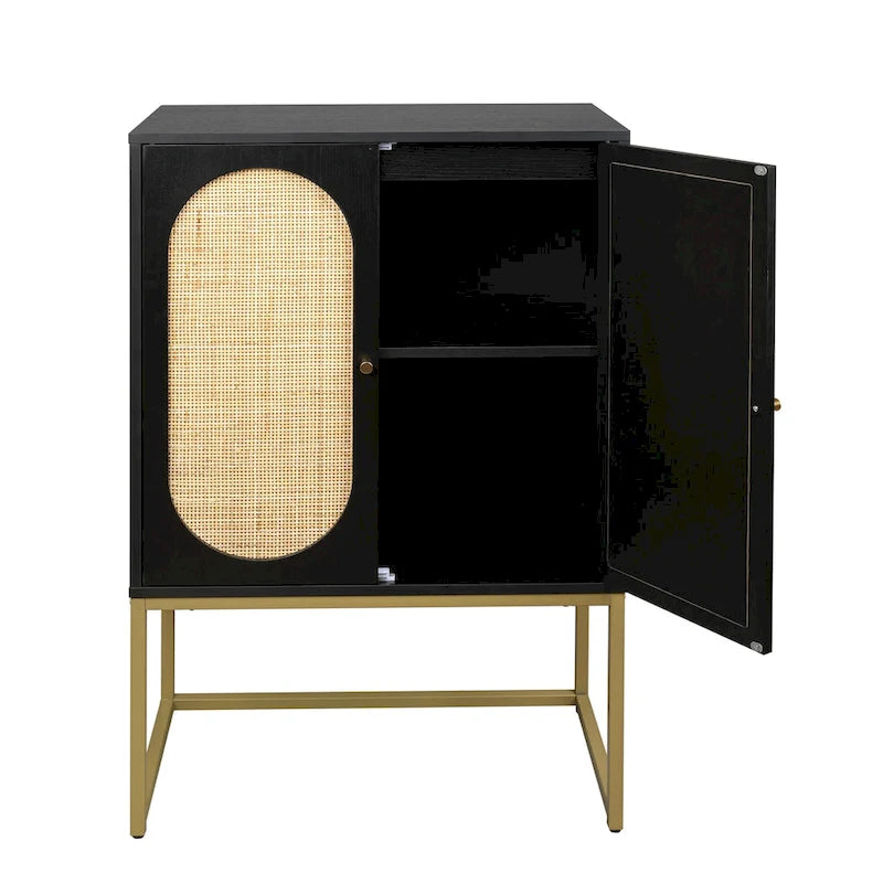 Armoire de rangement avec porte en rotin, étagère réglable, blanc, noyer, noir, marron