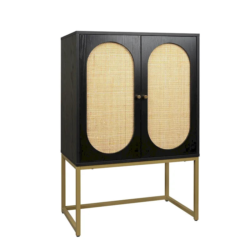 Armoire de rangement avec porte en rotin, étagère réglable, blanc, noyer, noir, marron