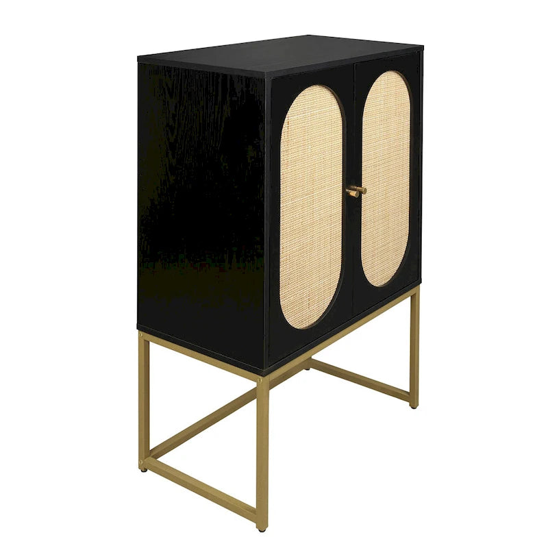 Armoire de rangement avec porte en rotin, étagère réglable, blanc, noyer, noir, marron