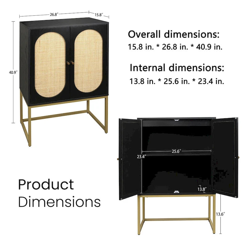 Armoire de rangement avec porte en rotin, étagère réglable, blanc, noyer, noir, marron