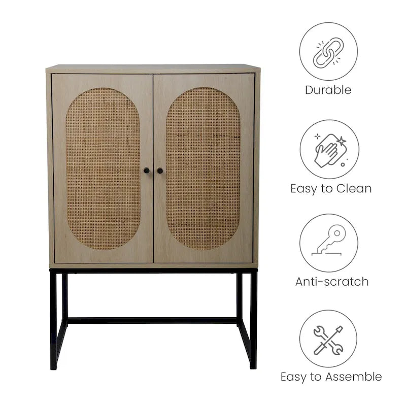 Armoire de rangement avec porte en rotin, étagère réglable, blanc, noyer, noir, marron