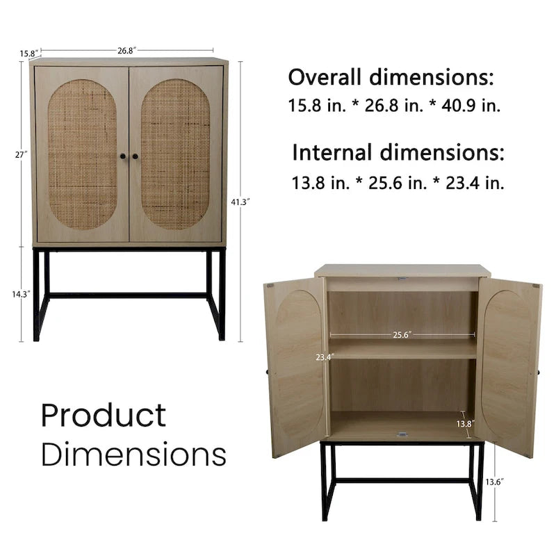 Armoire de rangement avec porte en rotin, étagère réglable, blanc, noyer, noir, marron