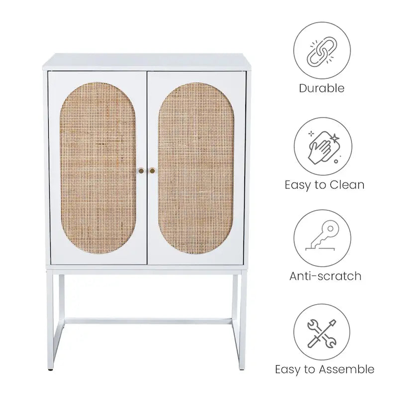 Armoire de rangement avec porte en rotin, étagère réglable, blanc, noyer, noir, marron