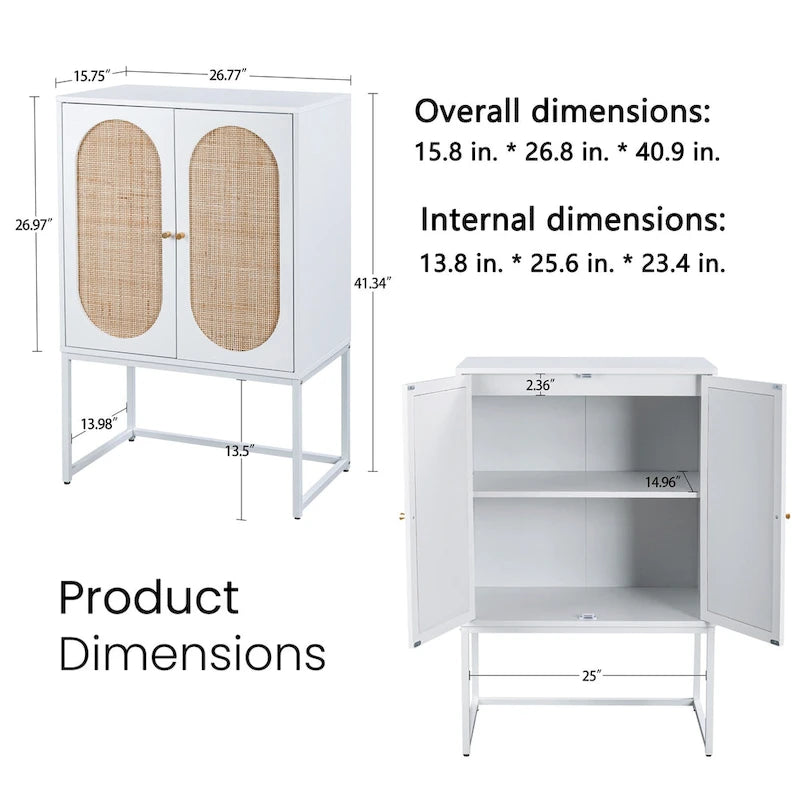 Armoire de rangement avec porte en rotin, étagère réglable, blanc, noyer, noir, marron
