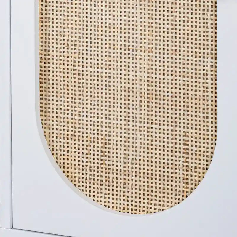 Armoire de rangement avec porte en rotin, étagère réglable, blanc, noyer, noir, marron