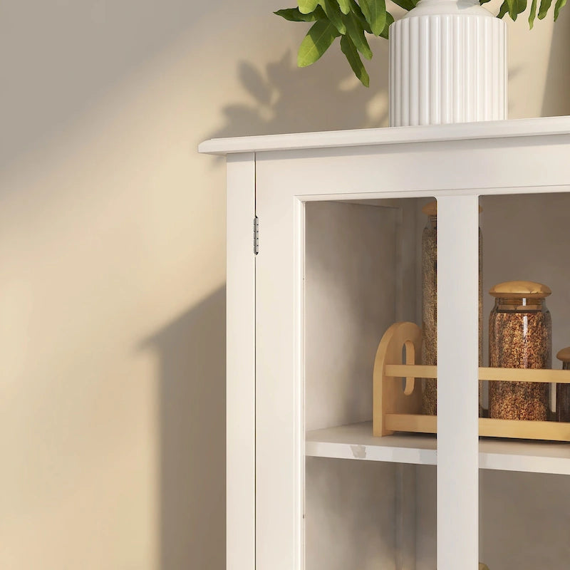 Buffet en bois avec portes vitrées, poignées Rétro Bell, couleur marron.