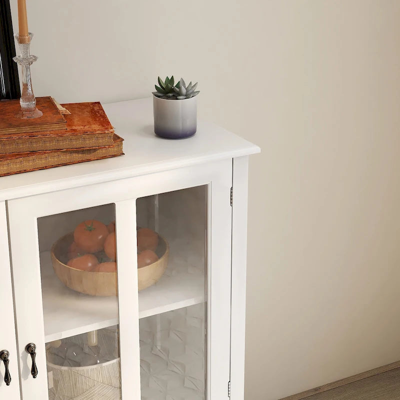 Buffet en bois avec portes vitrées, poignées Rétro Bell, couleur marron.