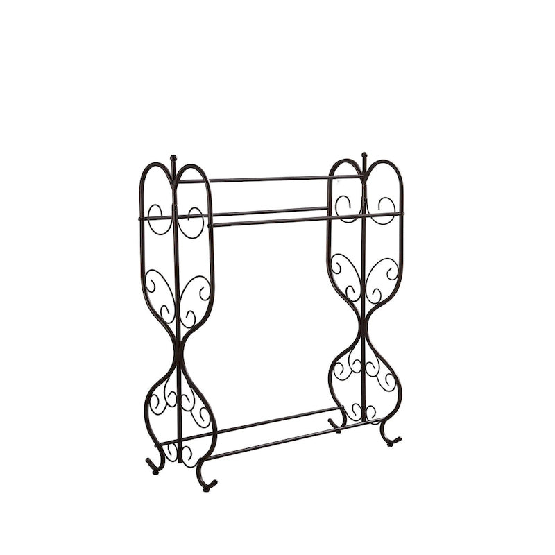 Porte-serviettes autoportant en métal de style vintage avec volutes, noir étain