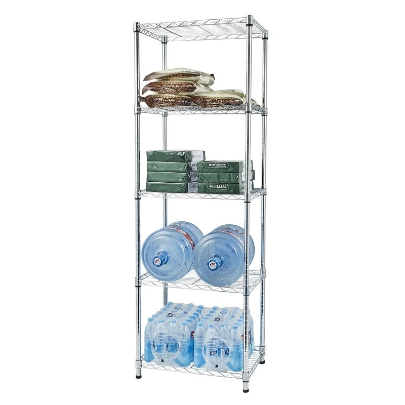 Étagère de rangement en fil d'acier chromé réglable à 5 niveaux argentée
