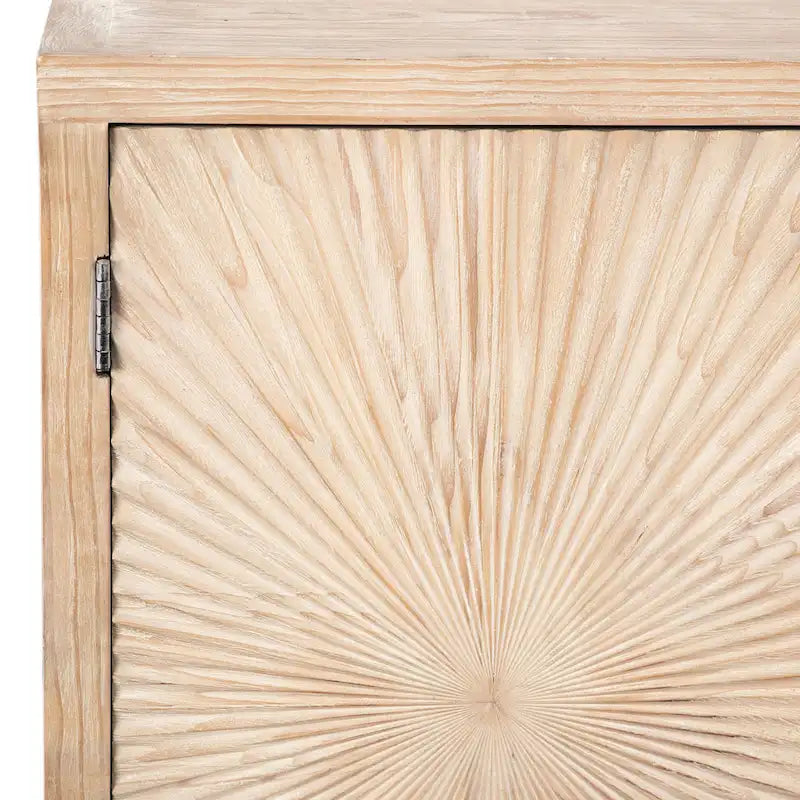 Buffet Isabelle à 4 portes avec façade à motif sculpté à la main, 200 cm, pin, délavé clair