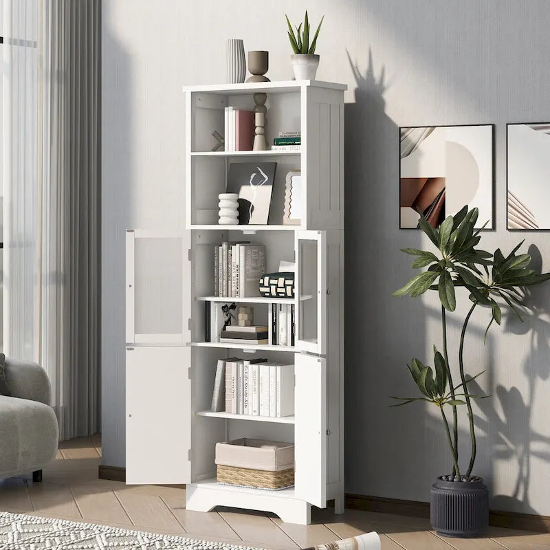 Meuble de rangement haut de salle de bain blanc avec étagères et portes pour cuisine et salon - 23W x64H