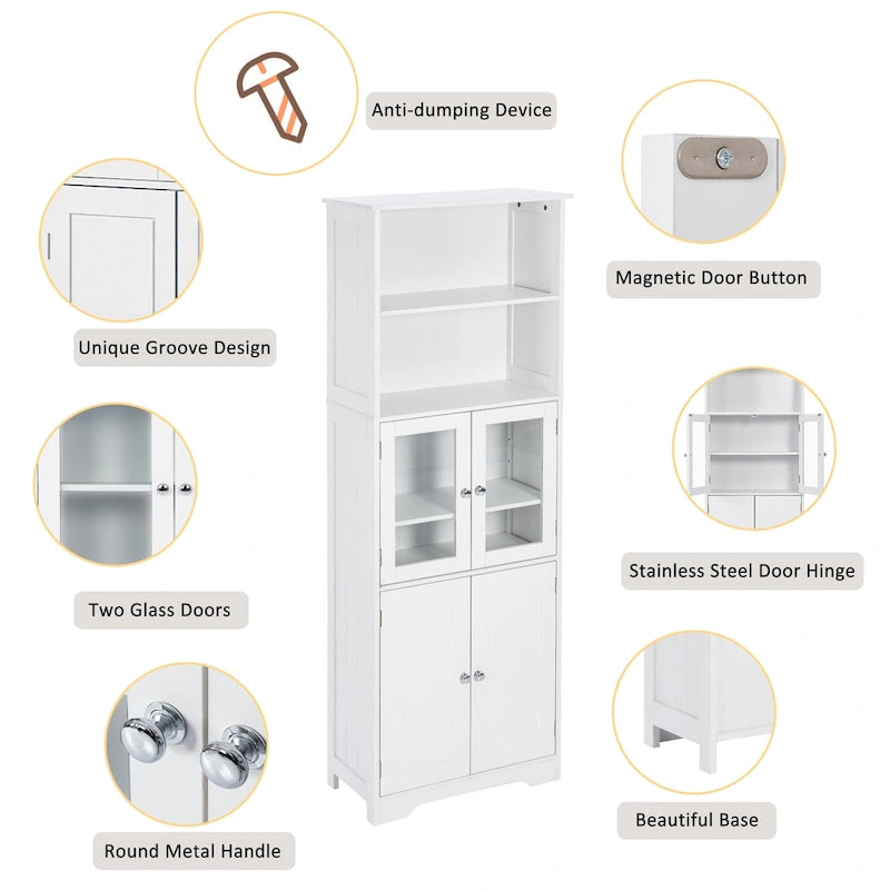 Meuble de rangement haut de salle de bain blanc avec étagères et portes pour cuisine et salon - 23W x64H