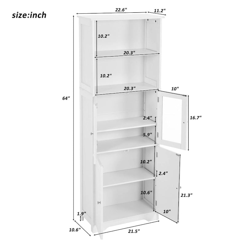 Meuble de rangement haut de salle de bain blanc avec étagères et portes pour cuisine et salon - 23W x64H