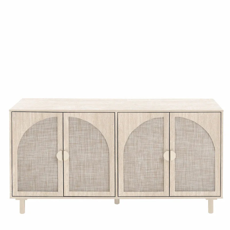 Armoire de rangement en rotin style bohème, pieds en pin naturel, étagères réglables, noir naturel