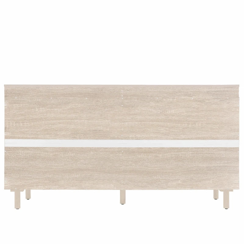 Armoire de rangement en rotin style bohème, pieds en pin naturel, étagères réglables, noir naturel