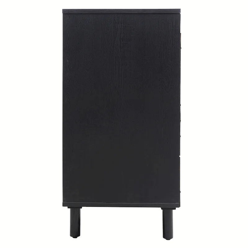 Armoire de rangement en rotin style bohème, pieds en pin naturel, étagères réglables, noir naturel