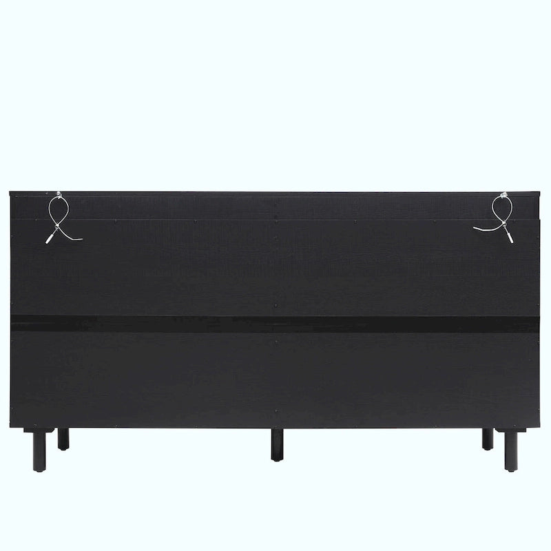 Armoire de rangement en rotin style bohème, pieds en pin naturel, étagères réglables, noir naturel