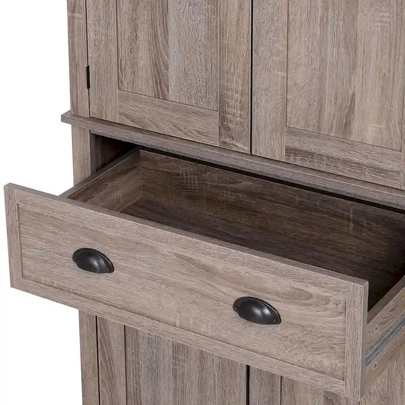 Meuble Colonne de Cuisine Autoportant avec Portes, Tiroir et Étagères Réglables