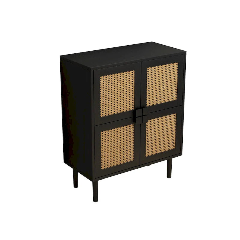 Meuble de rangement 4 portes en rotin tressé, buffet avec huit espaces de rangement