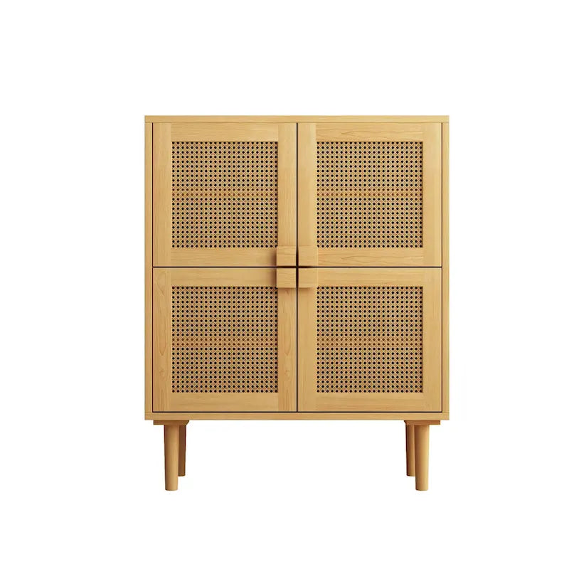 Meuble de rangement 4 portes en rotin tressé, buffet avec huit espaces de rangement
