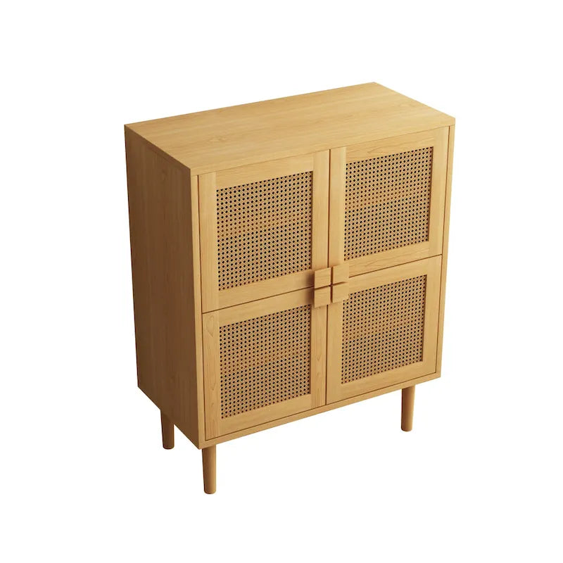 Meuble de rangement 4 portes en rotin tressé, buffet avec huit espaces de rangement