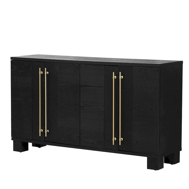 Buffet en MDF frêne à 4 portes avec poignées dorées