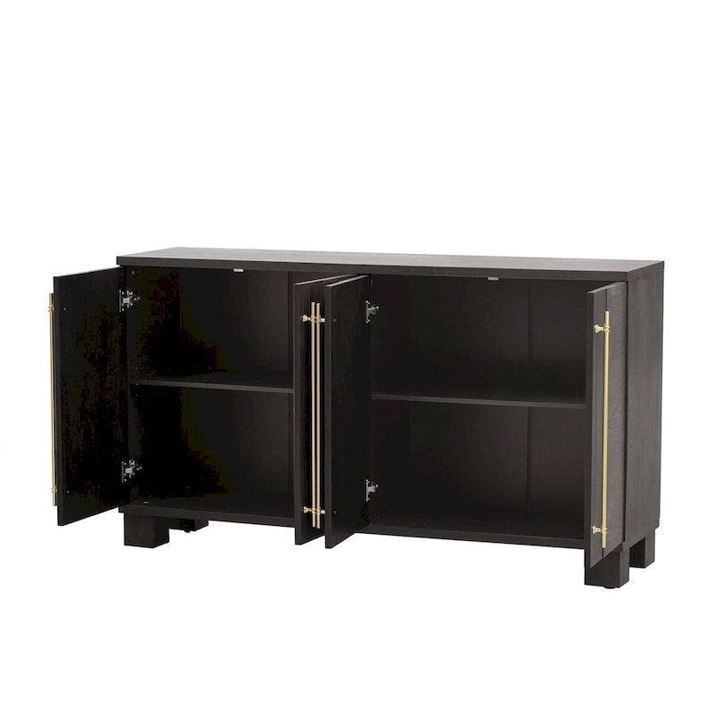 Buffet en MDF frêne à 4 portes avec poignées dorées