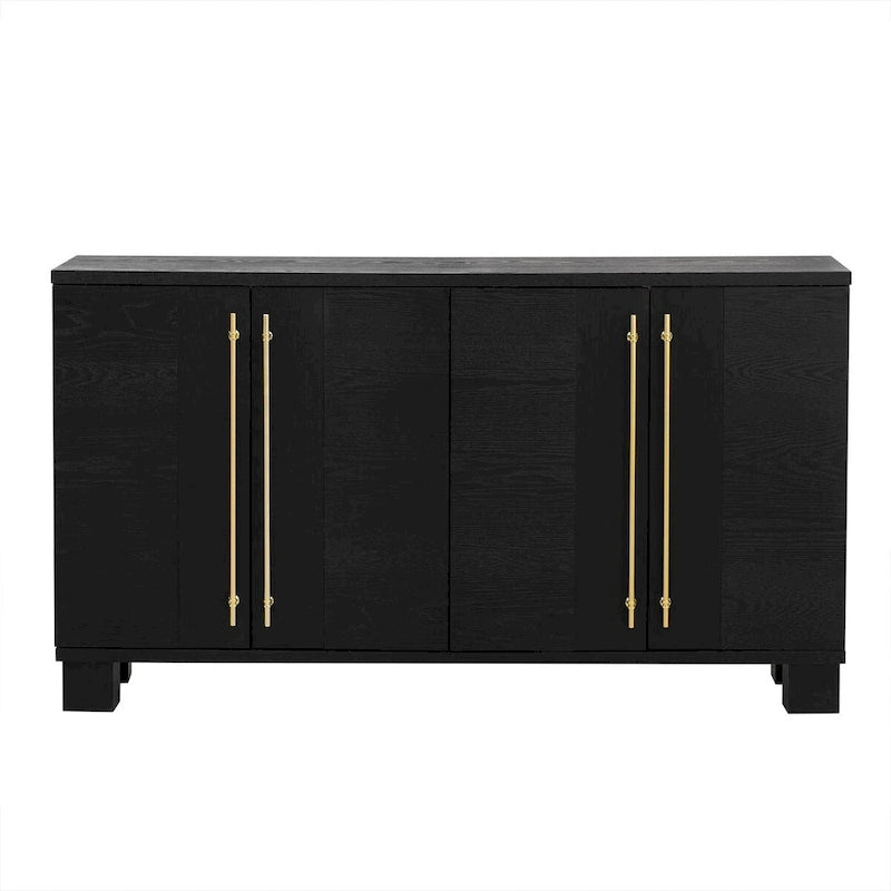 Buffet en MDF frêne à 4 portes avec poignées dorées