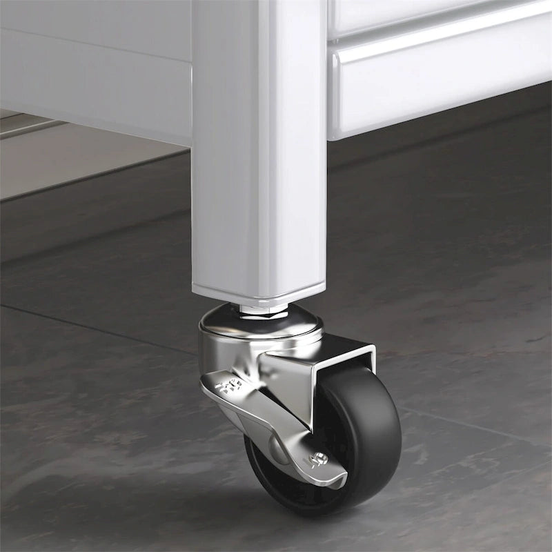 Meuble de rangement de cuisine à portes vitrées toute hauteur avec roulettes, blanc et noir