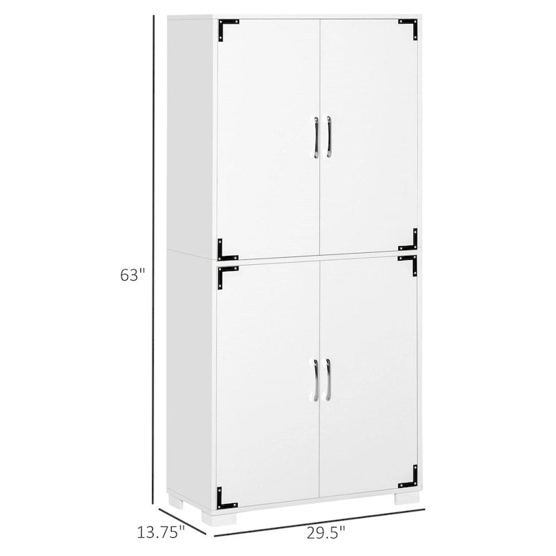 Armoire de rangement blanche 4 portes style ferme avec étagères réglables et quincaillerie en métal