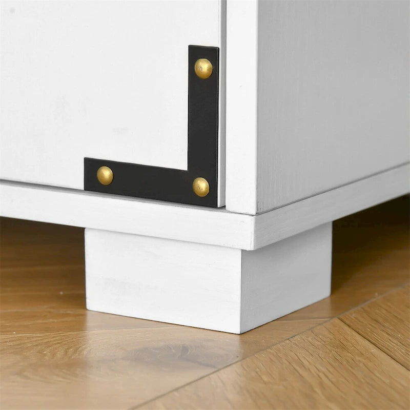 Armoire de rangement blanche 4 portes style ferme avec étagères réglables et quincaillerie en métal