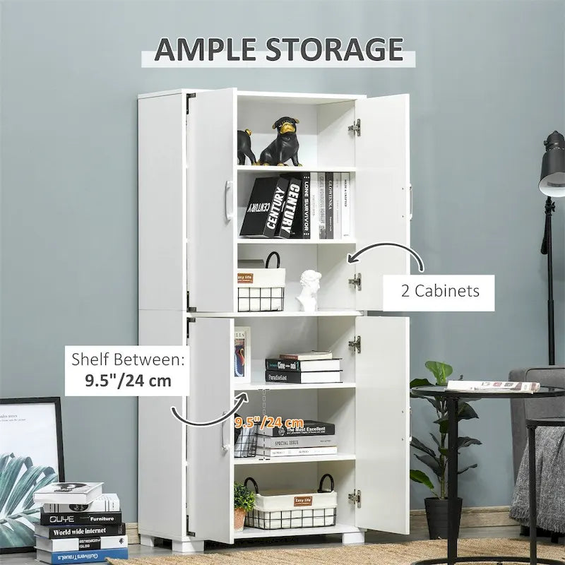 Armoire de rangement blanche 4 portes style ferme avec étagères réglables et quincaillerie en métal