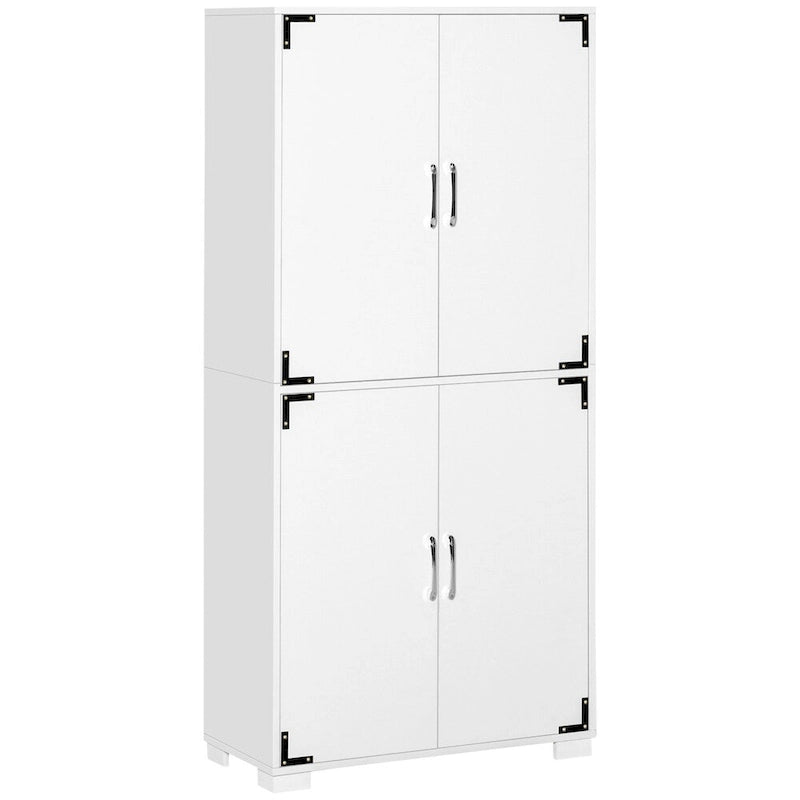 Armoire de rangement blanche 4 portes style ferme avec étagères réglables et quincaillerie en métal