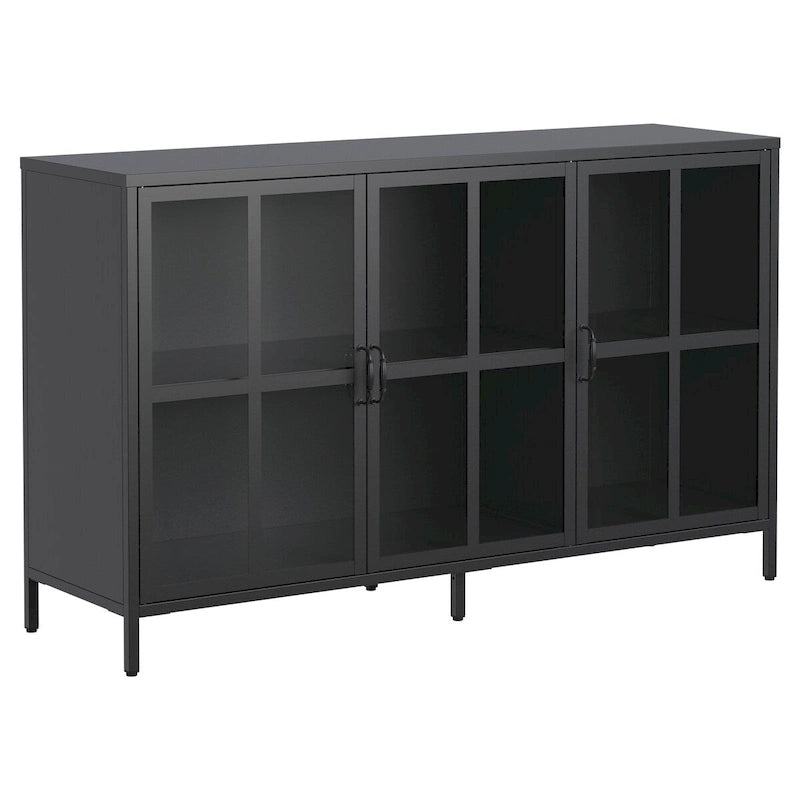 Buffet avec rangement, armoire de rangement en acier, pieds réglables, portes vitrées, grande capacité